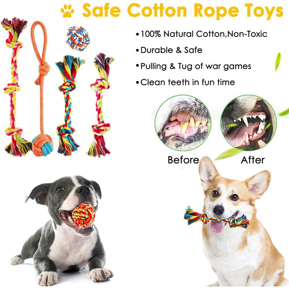 Dog Toys 25 Pack for Puppy Chewing and Teeth Cleaning, Plush Toys, Squeaky Balls, Tug o War, Rope Toys for Small Dogs