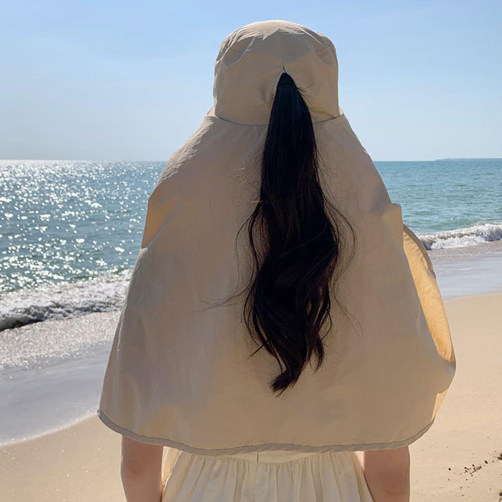 New Large Brim Sun Hat Neck Guard Shawl With Snap Button Fisherman Hat Washable Anti-UV Bucket Hat Beach