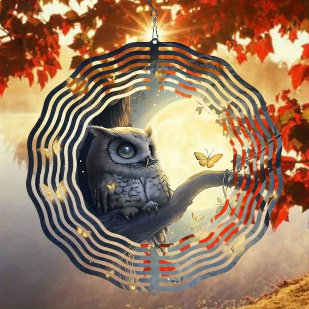 Металлический ветряной спиннер в виде совы с бабочками для сада, патио, двора, уличного декора. Не требует батареек. Подвесное искусство