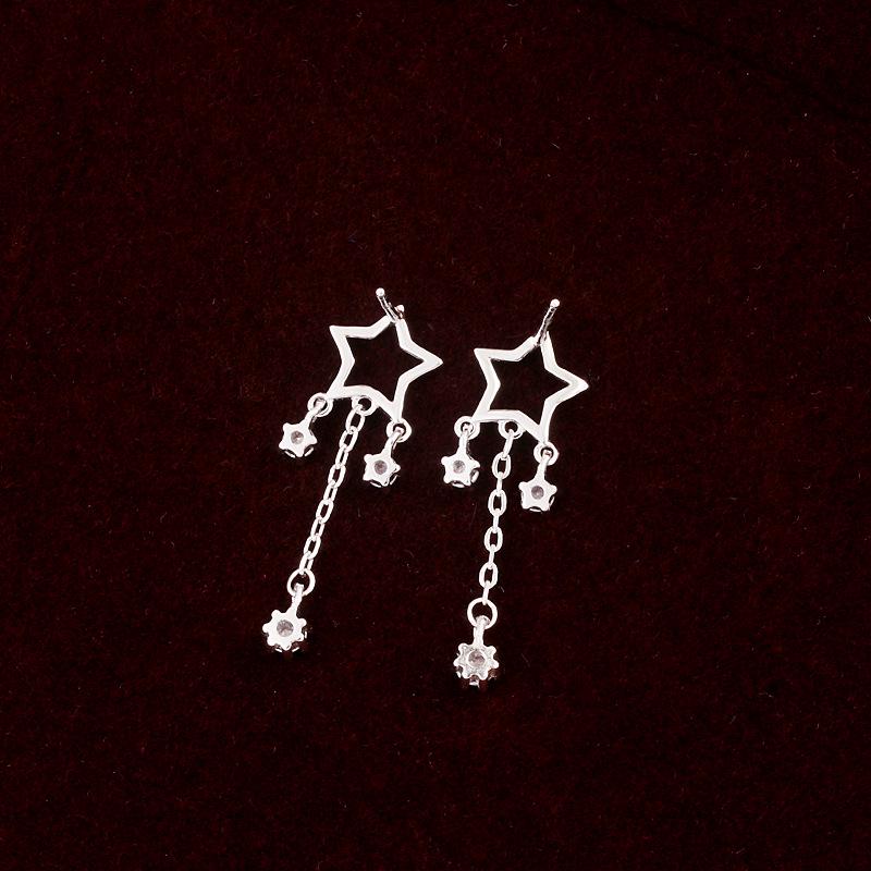 Серьги-кисточки со звездой из стерлингового серебра S925 - Деликатные подвески в корейском стиле