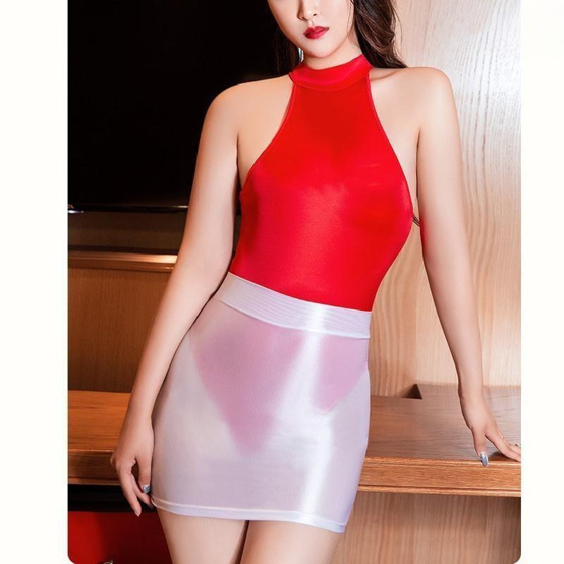Transparent Womens Fashion Solid Color Shiny Skirt Night Club Wear Shimmering See Through Short Skirt Sexy Bodycon Mini Skirt