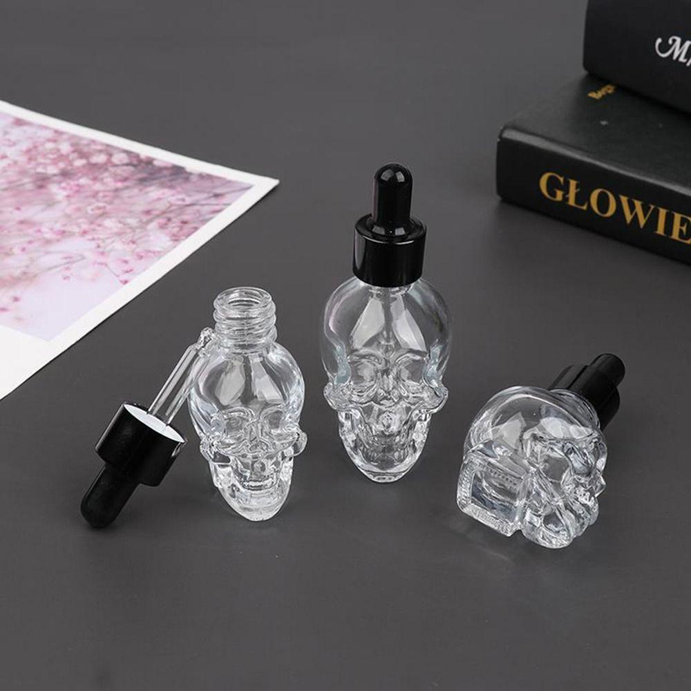 Transparent Skull Shape  Bottle with Pipette Glass Liquid Dropper Bottle Portable   Travel