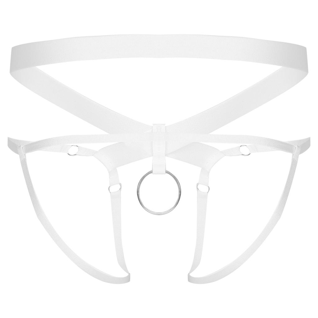 Men Crotchless Strappy Thongs O-ring Bead Decor G-string Low Rise Elastic Waistband for Honeymoon