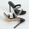 Summer Fashion Crystal Rhinestone Women Slippers Sandals Outdoors Street Sexy Square Toe High Heels Stripper Shoes Zapatos Mujer