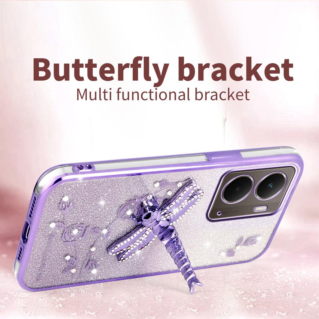 For Realme P3 5G Case Dragonfly Kickstand TPU Flowers Glitter Phone Cover