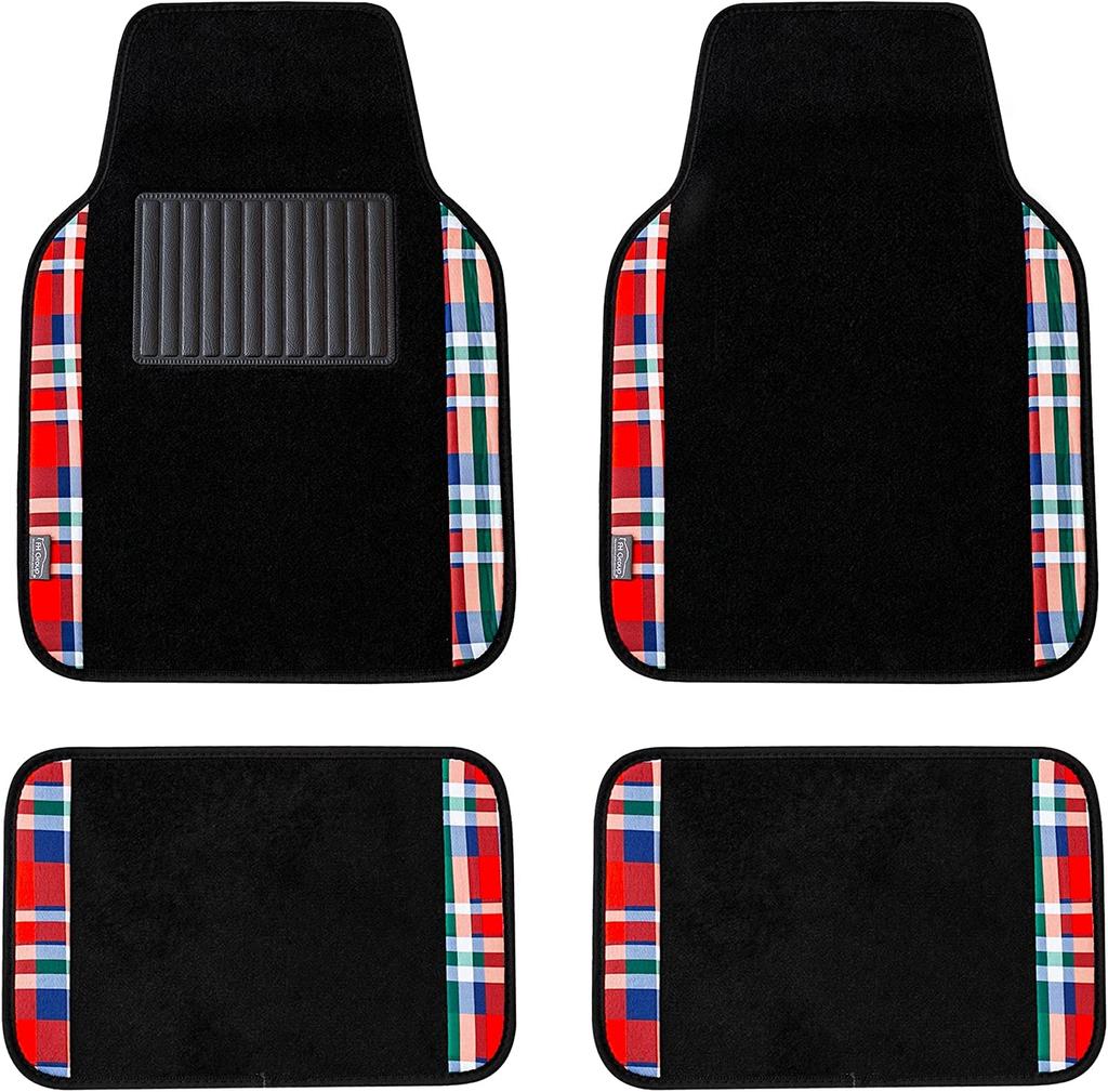 FH Group Коврик для пола автомобиля Tartan11 с клетчатой отделкой, красный, 64 x 46, 30 x 46, универсальный, для и фургонов, импортированный из F14411PLAIDRED (ФХ Интернэшнл) Коврики,