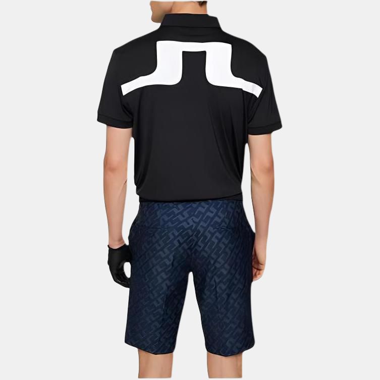 J.Lindeberg Solid Color Polo Logo Short Sleeve Pullover Shirt Men shirts Black GMJT07620-9999