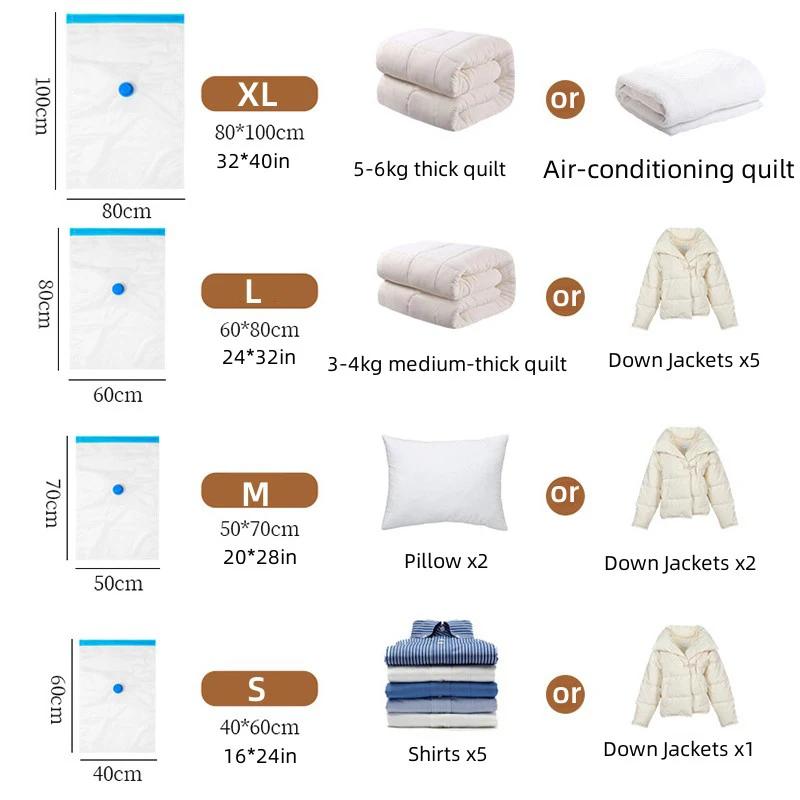 Вакуумные пакеты для хранения с клапаном, прозрачные складные сжатые дорожные пакеты-органайзеры для полотенец и одежды