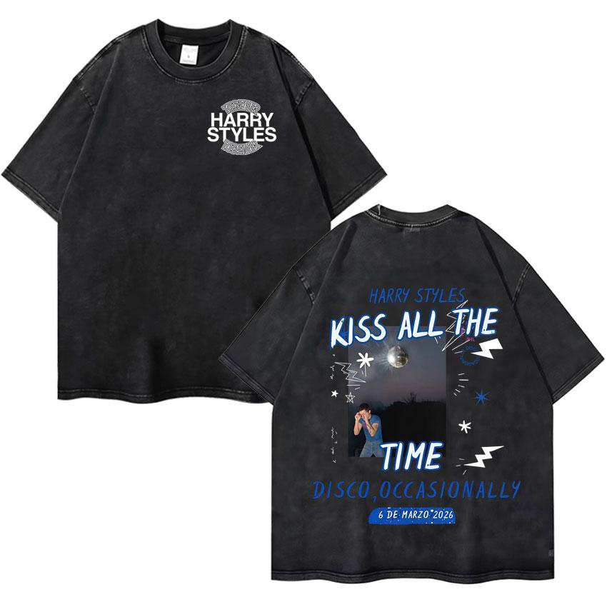 Harry Styles Kiss All The Time Disco Occasionally  Tour High Quality Vintage Washed ONeck Tshirt Fan Gift Unisex Cotton Tee