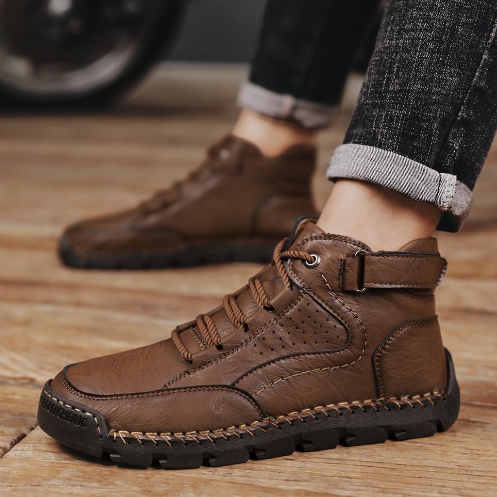 Men's Ankle Boots Handmade Plush Shoes Casual Shoes Autumn and Winter Plus Size 39-48