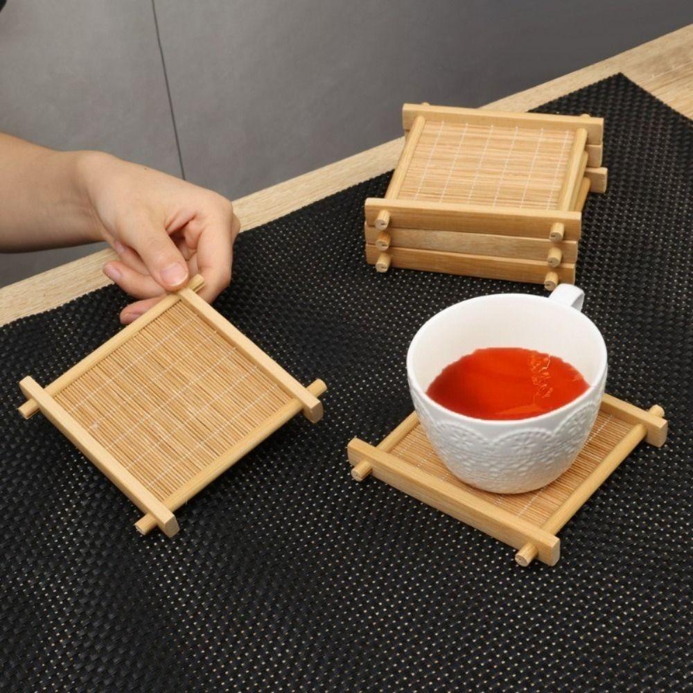 Bamboo Teacup Pad Square Dessert Pastry Tray Durable Heat Insulated Coasters