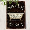 2D Плоский - Винтажная Металлическая Настенная Табличка - "Salle de Bain" Цветочный Дизайн Ванны, 8x12 Дюймов Деревенская Железная Табличка для Дома, Ванной Комнаты, Кафе