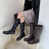 Внунее увеличение высоты Европа, Америка 2025 осень и зима эластичные сапоги, но сапоги со складками круглый носок высокие сапоги длинные сапоги женские сапоги на сборке