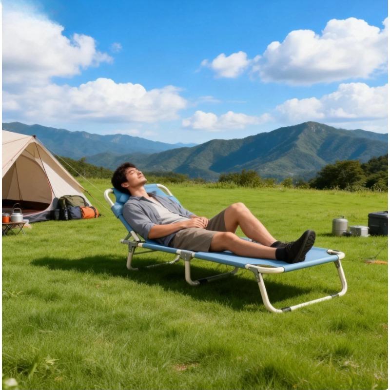 Multi-Scenario Folding Guest Bed - Compact Space-Saving Design with Sturdy Alloy Frame & Soft Grey Fabric, Ideal for Office