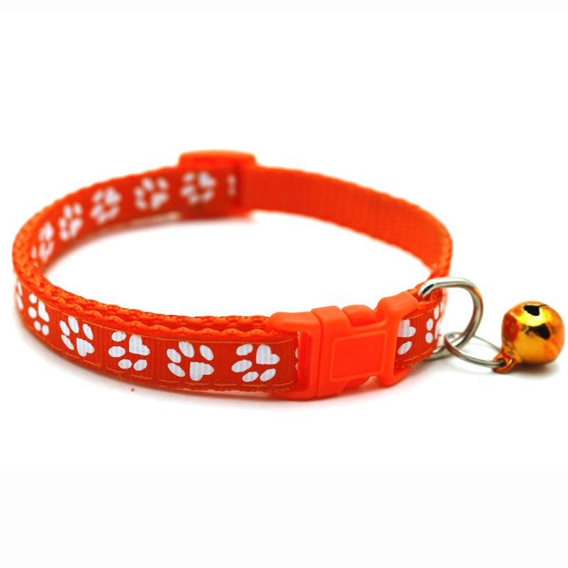 Pet Patch Cat & Dog Collar W/ Paw Print Bell & Safety Buckle