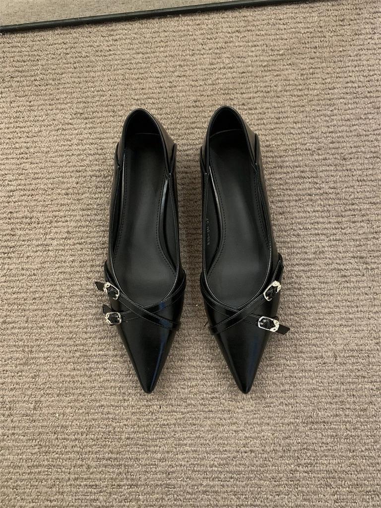 Belt Buckle Small Heel High Heels 2025 Spring and Summer New Pointed Light Mouth Thick Heel Comfortable Low Heel Soft Leather Shoes