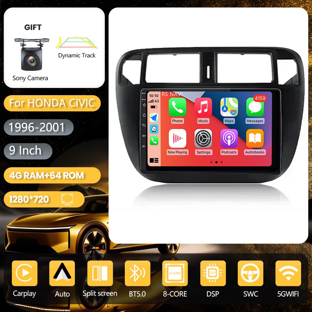 Autoradio multimédia Android 16 Carplay Auto avec lecteur DAB+ pour Honda Civic 1996 - 2001 WIFI+4G GPS DSP Qualcomm WiFi+4G