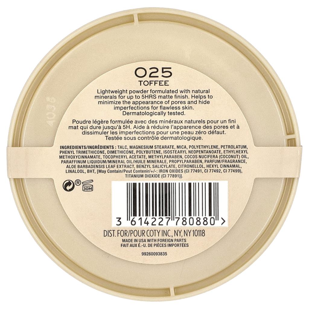 Stay Matte, Lightweight-Mattifying Powder, 025 Toffee, 0.49 Oz (14 G)