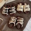 Обувь двойная пряжка слово с толстой подошвой ленивые открытые пушистые Birkenstock тапочки зима
