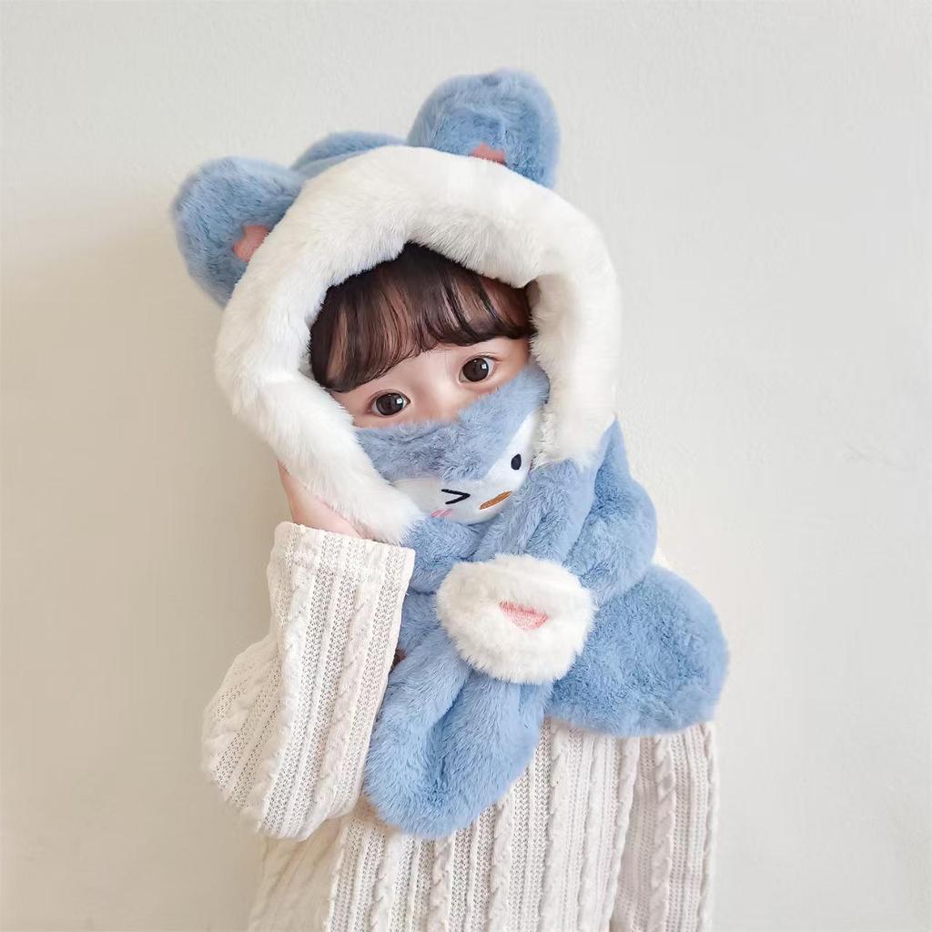 Детский зимний ветрозащитный комплект шапка и шарф с маской – плюшевый пуловер для мальчиков и девочек