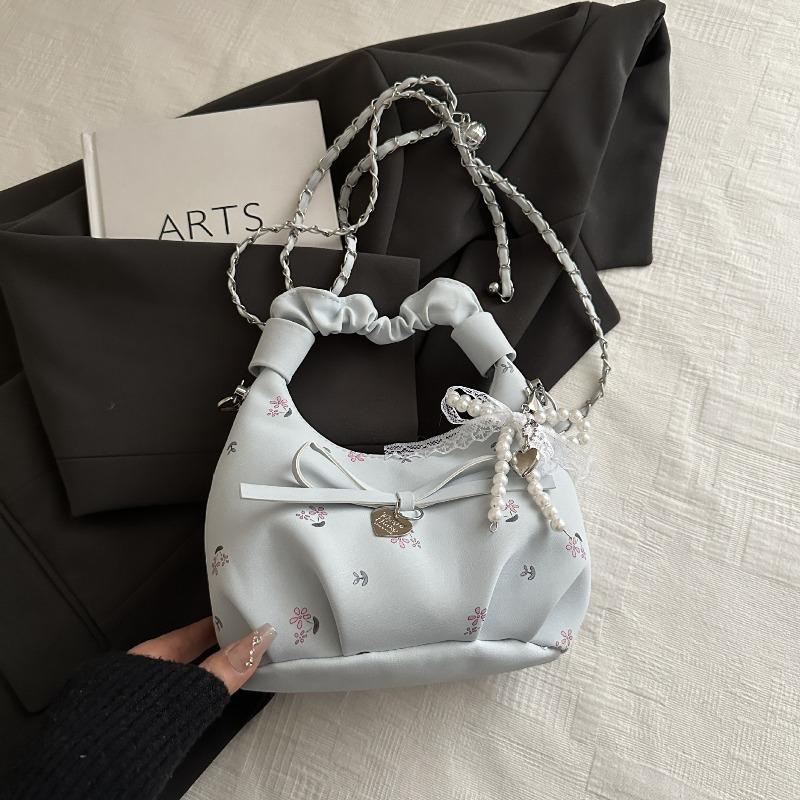 Korean version of fashion pleated women's handbag new flower printed armpit bag fashion shoulder messenger bag