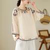 Summer Loose Thin T-shirt for Women Large Size Ethnic Embroidered Blouse Round Neck Half Sleeve Top
