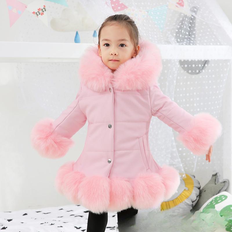 Winter Girls Winter Thickened Jacket Korean Version of Children's Clothing Children's One Mid-length Hooded Coat