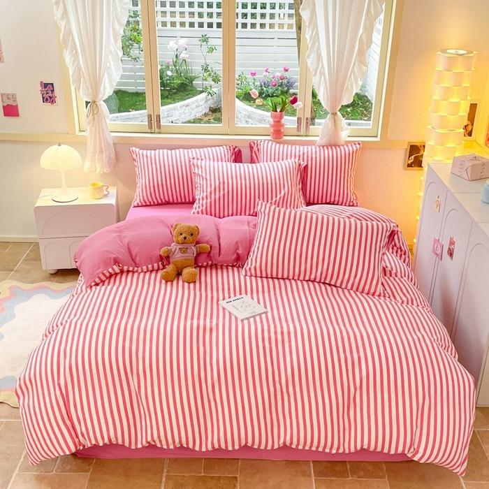 Класс А Материнский и младенческий класс Выстиранный хлопок Двухслойная пряжа Набор из 4 предметов Шапочка для кровати Студенческий набор из 3 предметов Простыня Пододеяльник Пододеяльник