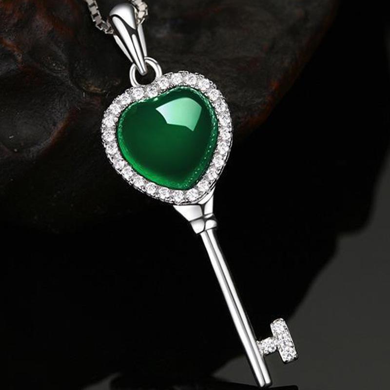 Серебряное ожерелье с халцедоном 925 пробы, уникальная короткая подвеска-ключ, цепочка для ключицы для женщин, модные ювелирные изделия
