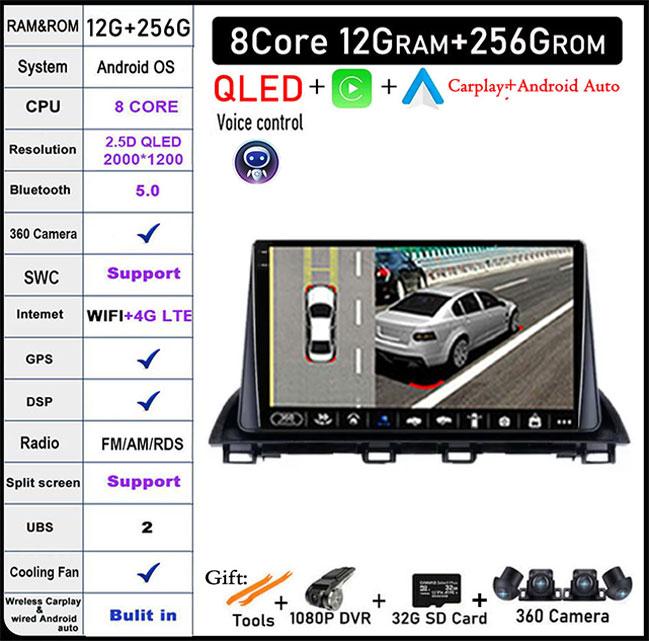 DSP RDS для Mazda 3 Axela 2014 - 2019 QLED Android 14 WIFI+4G BT автомобильный радиоприемник мультимедиа видеоплеер GPS навигация стерео аудио