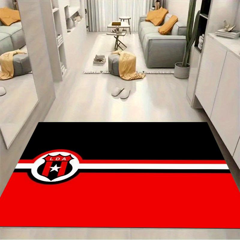LDA Alajuelense Red White Stripe Crest Print Area Rug Costa Rica Soccer Fan Non Slip Rectangular Floor Mat Gaming Room Football Fan Home Decor Rug