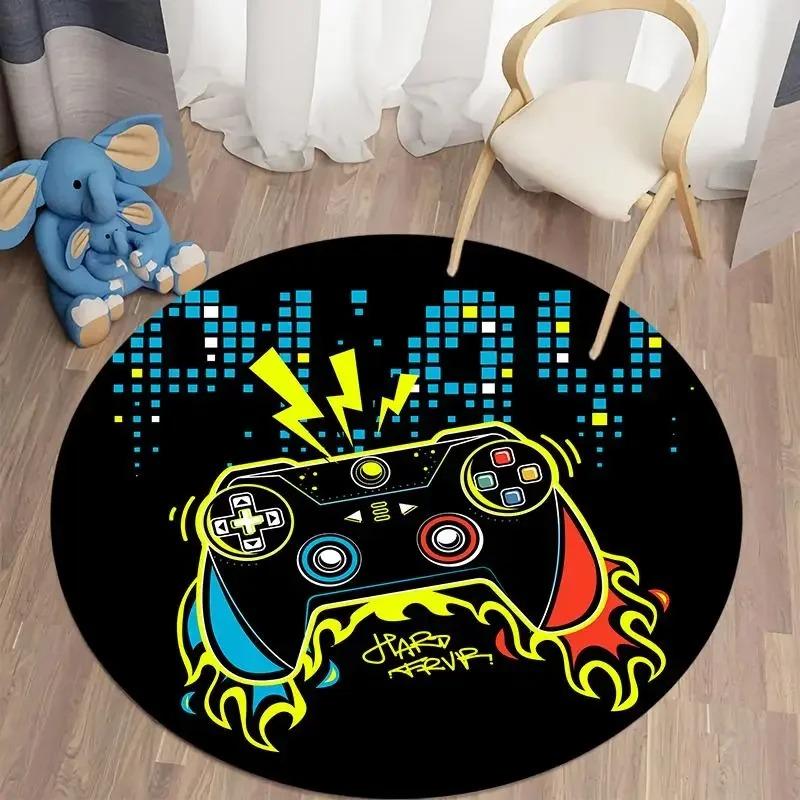 Игра Игрок Геймпад Мультяшный Круглый Ковер Коврик для Гостиной Спальни Детской Игровой Комнаты Декор Стула, Коврик для Домашних Животных Нескользящий Напольный Коврик