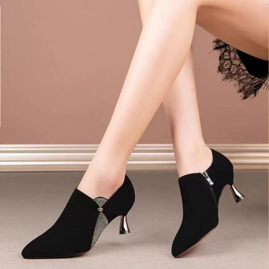 Женская обувь модная женская остроносая черная весна и лето без шнуровки ботильоны женские классические комфорт хрустальные туфли ga683
