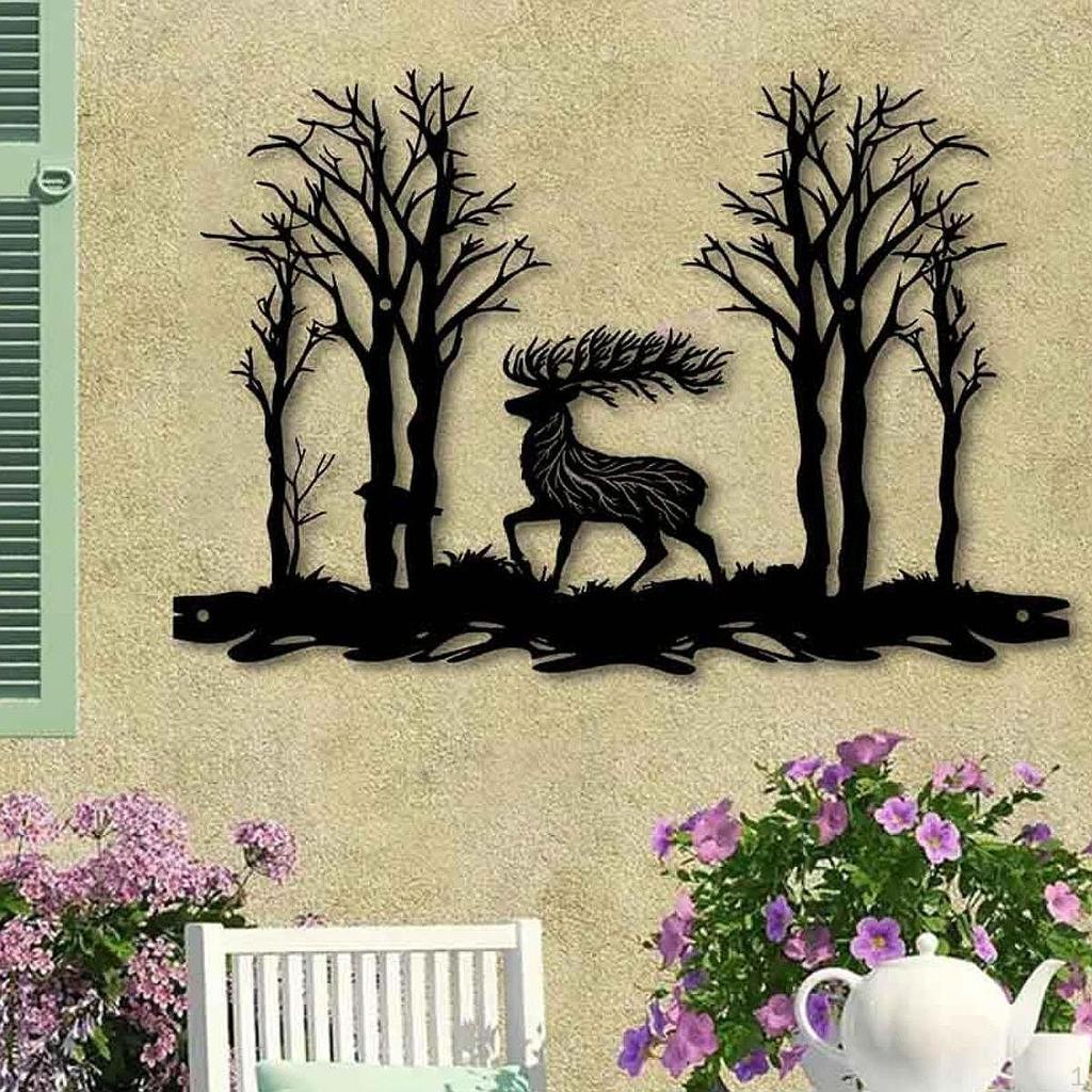 Elk Metal Wall Art Decor,Display Artwork Minimalist Indoor Silhouette Deer Hanging Sign for Bedroom