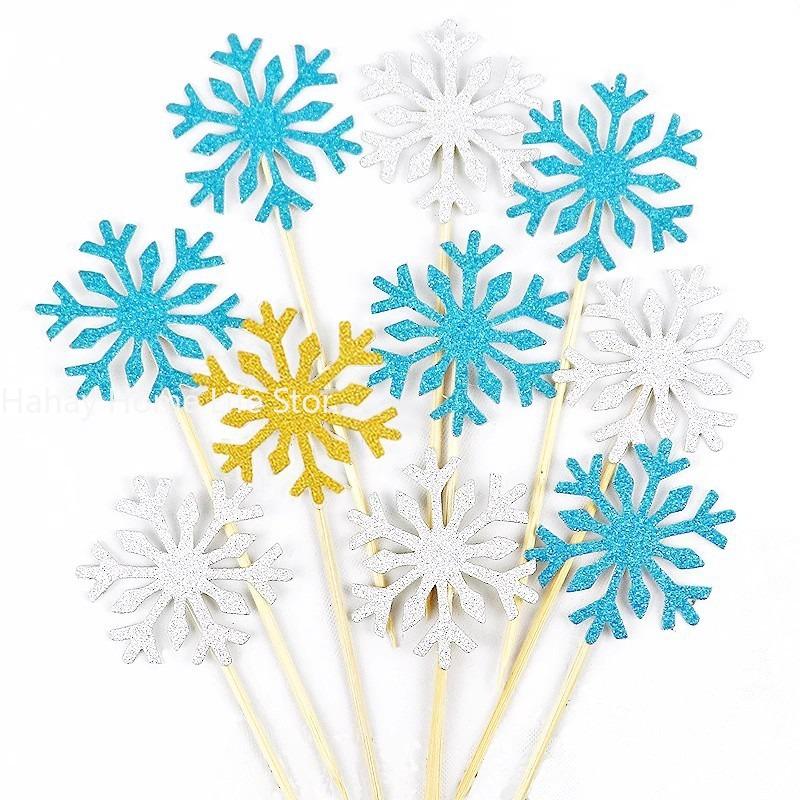 Оптовая продажа 10 шт. снежинки кекс топперы для девочек замороженные украшения для дня рождения дети рождественские принадлежности для торта аксессуары