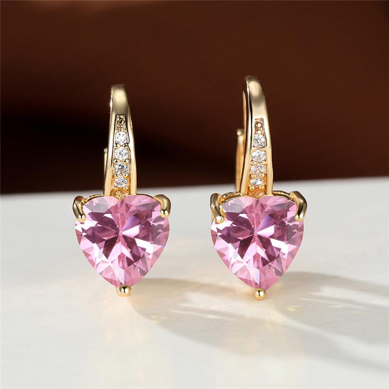 1 пара серег-клипс из серебра/розового/желтого золота в форме сердца с розовым камнем, обручальное кольцо, висячие серьги-крючки, ювелирные изделия