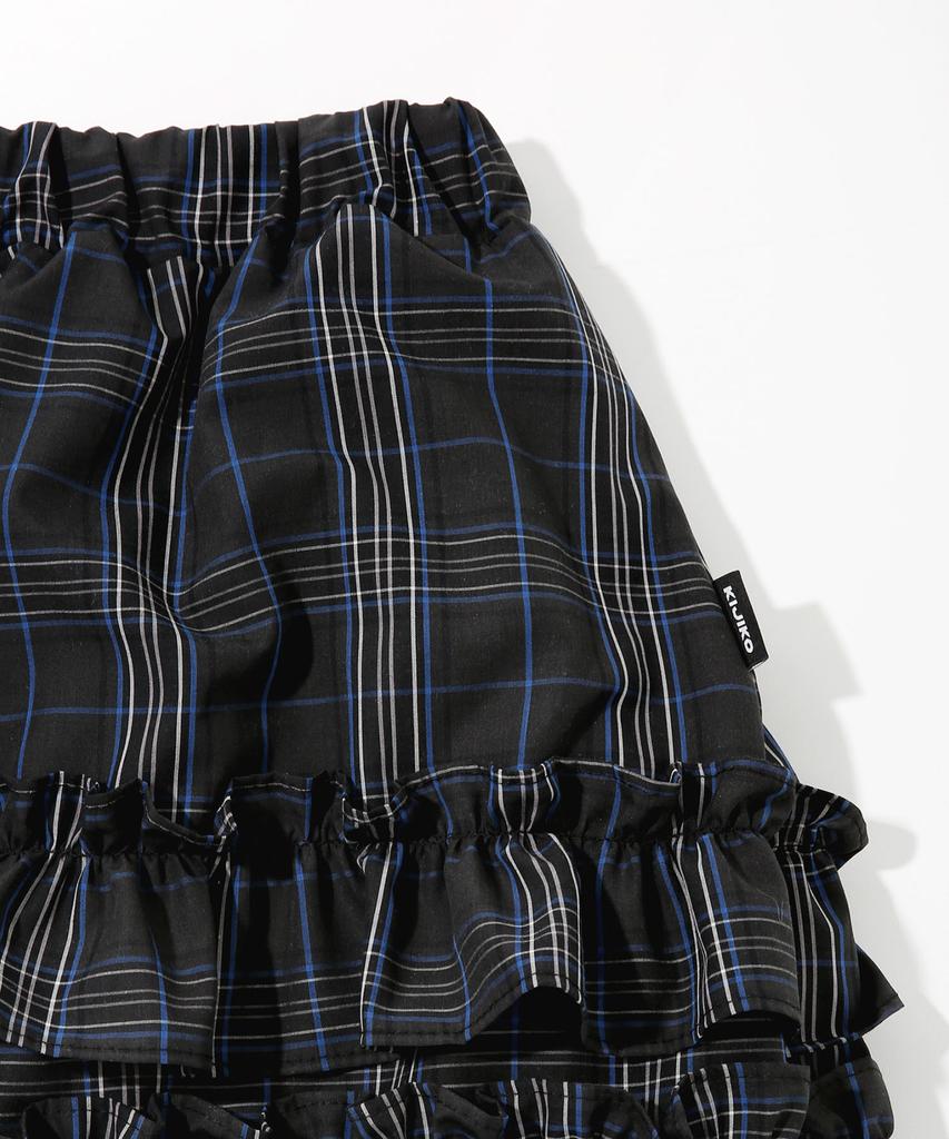 Kijiko Ke702-Frill Cancan Midi Skirt Check Navy