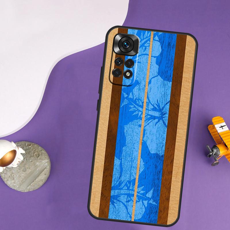 Hawaiian Faux Wood Surfboard Case For Xiaomi Redmi Note 13 14 Pro 12 9 10 11 Pro 10S 11S 12S Redmi 14C 13C 10C 12C Cover