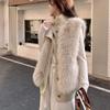 Свитер женский вязаный из искусственного меха с воротником-стойкой в корейском стиле, пальто на осень-зиму, новый стиль, свободный, элегантный вязаный кардиган