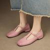 New Four-season Wear Women's Small Leather Shoes Casual Solid Color Square Heel Size Women's Shoes Low Heel Foot Cover One Pedal Single Shoes