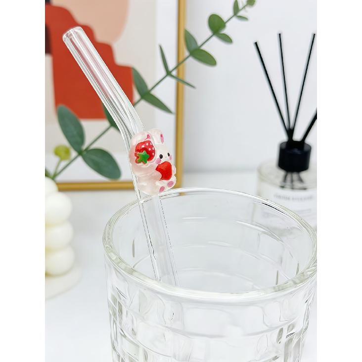 1/5pcs Strawberry Rabbit Decorated Glass Straw Perfect for Drinks Bendy Straw Back-To-School Gift Christmas Present 5