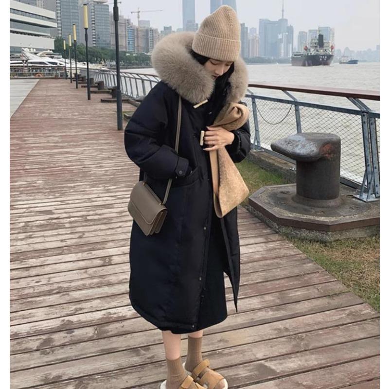 Новая популярная модная корейская версия большого мехового воротника с дизайном Sense Niche Waist зимнее утолщенное хлопковое длинное пальто