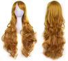 Pumpkin Parade Wig Set Long Curly Wavy Hair Full Stand Included Yellow Gold 3-piece