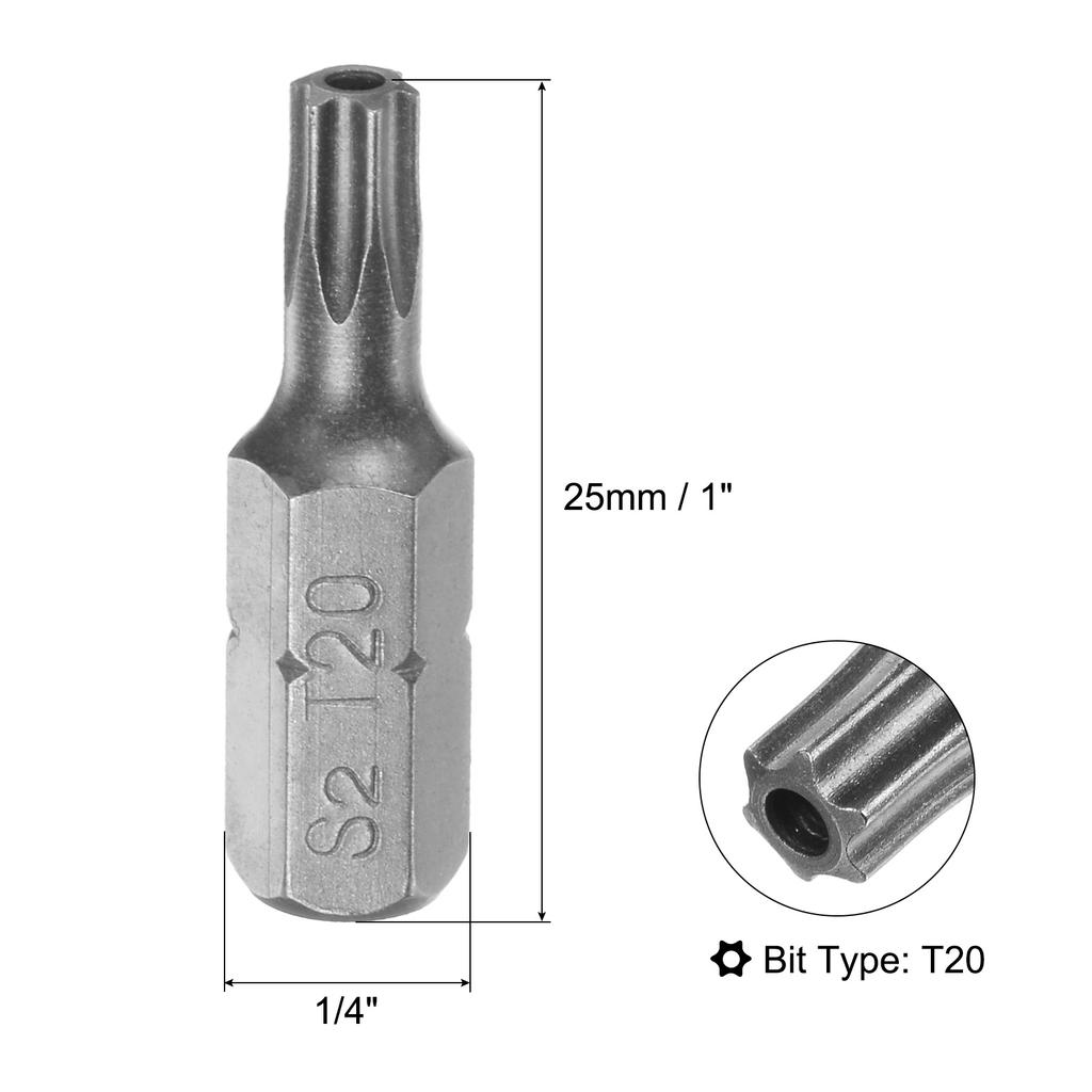 Биты для отвертки Torx T5 T6 T8 T9 T10 T20 T25 T27 T30 T40 Легированная сталь S2 Шестигранный хвостовик 1/4 дюйма 25 мм Магнитный бит для шуруповерта