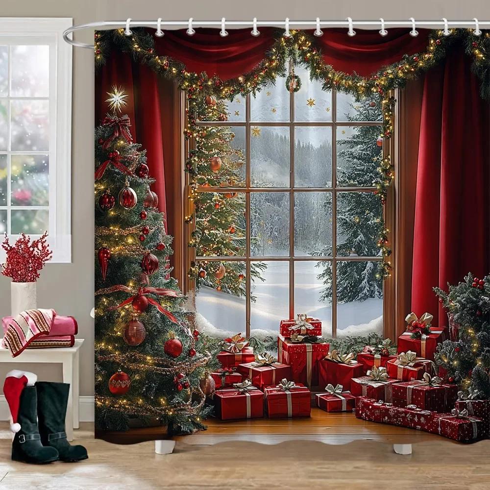 Рождественские подарки занавеска для душа Рождественская елка Зимний лес Кедр Природа Пейзаж Главная Настенная ткань Шторы для ванной Декор