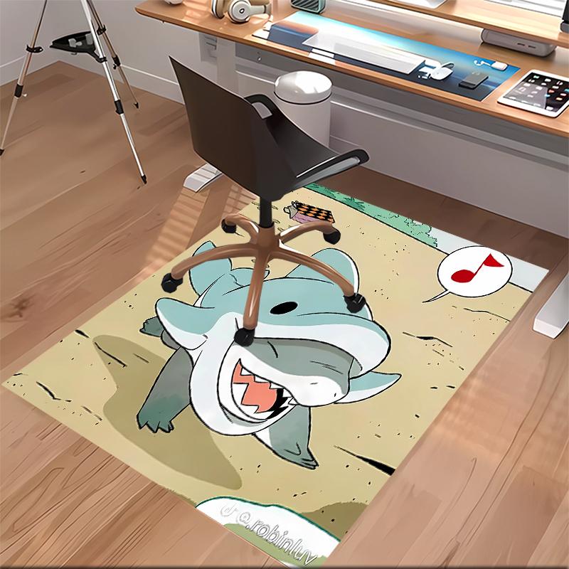 1pc Jeff the Land Shark Print Area Rug - Soft, Washable Non-Slip Indoor Mat for Office Chairs, Living Room, Home Office Decorative Rug