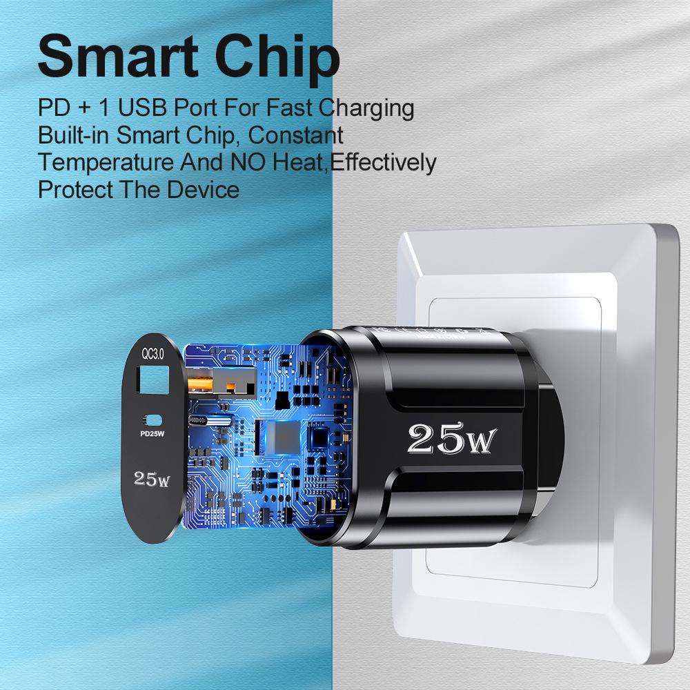 QC3.0+PD 25W High-Power Fast Charger with EU, US, UK Plug Options