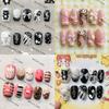 Y2K Retro Pearl Bear 3D Wing Bow Short Press On Nails Fake Nail Tips Party Birthday Gift Accessories