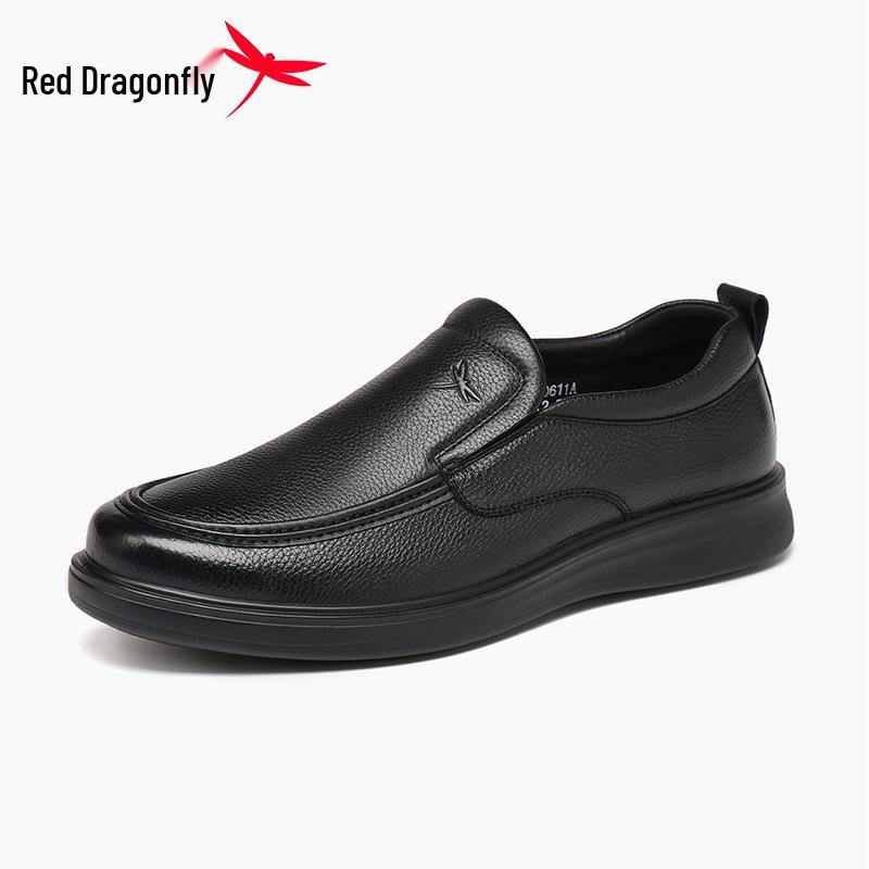 Мужские повседневные кожаные слипоны Red Dragonfly с перфорацией - Натуральная кожа, плоская подошва, дизайн в стиле "папа"