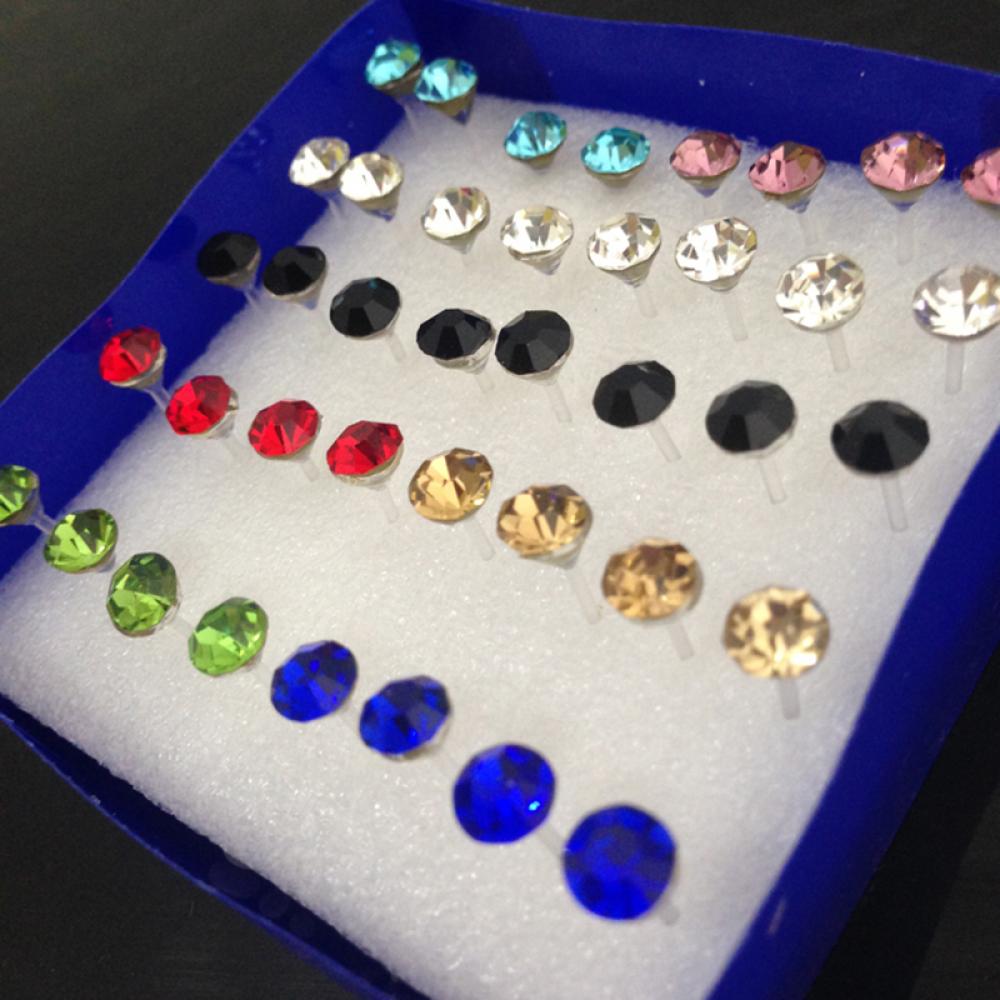 20 Pairs/40 Pcs Pin Crystal Earring Clear Colorful Crystal Ear Studs Rhinestone Jewelry